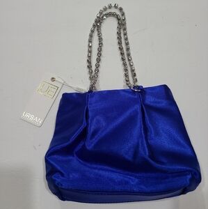 NWT Urban Expressions Blue Satin Chain Rinstones strap Women's Bag 7×6×2 in.